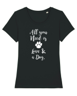 Love and a dog. Tricou mânecă scurtă guler larg fitted Damă Expresser