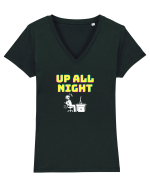 Gamer Life up all night (când te joci toată noaptea) alb Tricou mânecă scurtă guler V Damă Evoker