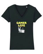 Gamer Life boy (viața de gamer băiat)  Tricou mânecă scurtă guler V Damă Evoker