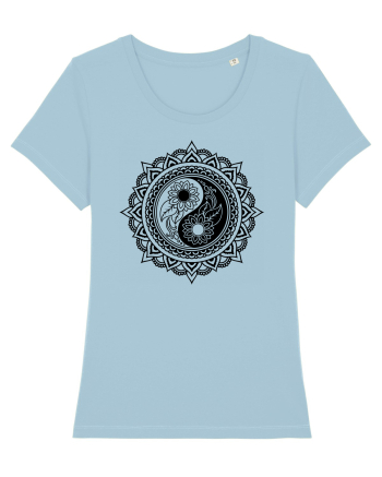 Yin Yang Symbol in a Mandala Sky Blue
