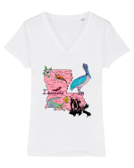 Louisiana Map Tricou mânecă scurtă guler V Damă Evoker