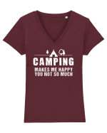 Camping makes me happy Tricou mânecă scurtă guler V Damă Evoker