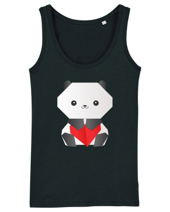 Cute Origami Baby Panda Hugging A Heart Black