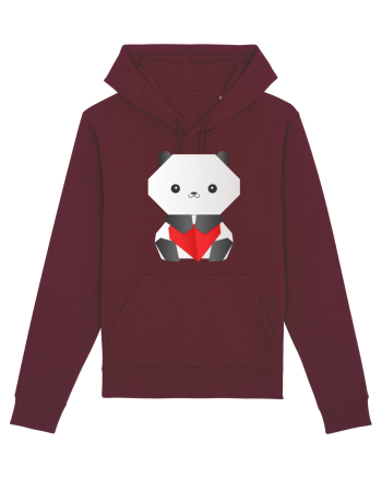 Cute Origami Baby Panda Hugging A Heart Burgundy