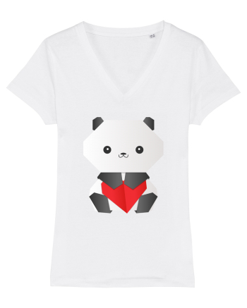 Cute Origami Baby Panda Hugging A Heart White