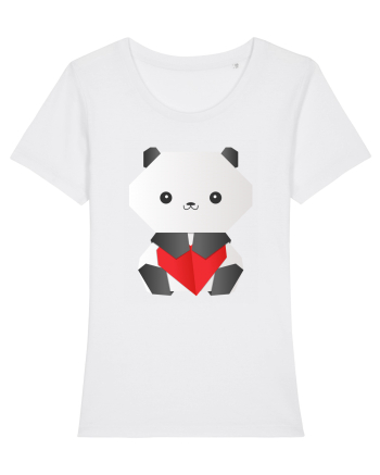 Cute Origami Baby Panda Hugging A Heart White