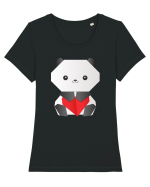 Cute Origami Baby Panda Hugging A Heart Tricou mânecă scurtă guler larg fitted Damă Expresser