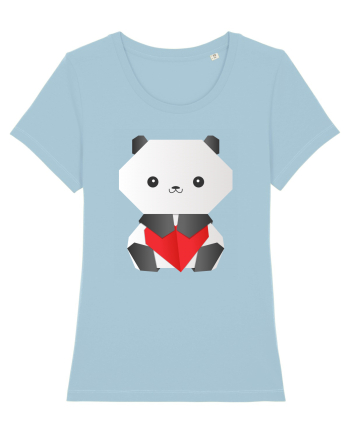Cute Origami Baby Panda Hugging A Heart Sky Blue