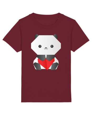Cute Origami Baby Panda Hugging A Heart Burgundy
