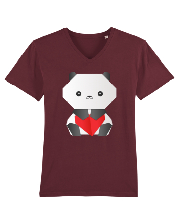 Cute Origami Baby Panda Hugging A Heart Burgundy