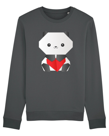 Cute Origami Baby Panda Hugging A Heart Anthracite