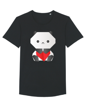 Cute Origami Baby Panda Hugging A Heart Black