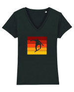 Retro Skateboarding Sunset - Skater For Life Tricou mânecă scurtă guler V Damă Evoker