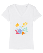 Peisaj Subacvatic Tricou mânecă scurtă guler V Damă Evoker