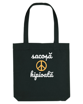 Sacoșă hipioată peace sign alb Black