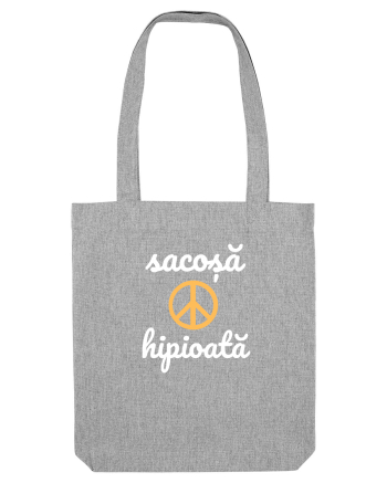 Sacoșă hipioată peace sign alb Heather Grey