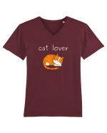 Cat Lover alb Tricou mânecă scurtă guler V Bărbat Presenter