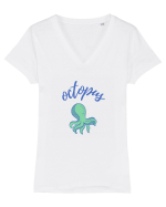 Octopus (caracatiță) Tricou mânecă scurtă guler V Damă Evoker
