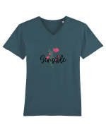 Sensible floare roșie Tricou mânecă scurtă guler V Bărbat Presenter