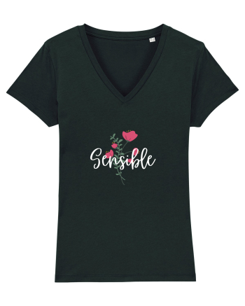 Sensible floare roșie text alb Black