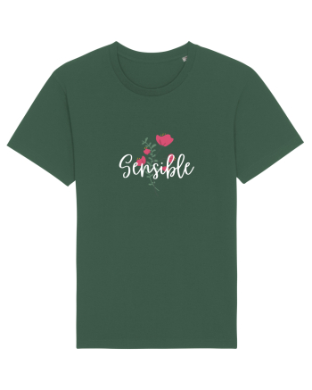 Sensible floare roșie text alb Bottle Green