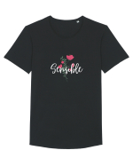 Sensible floare roșie text alb Tricou mânecă scurtă guler larg Bărbat Skater