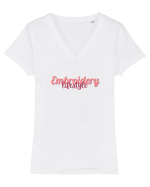 Embroidery lifestyle Tricou mânecă scurtă guler V Damă Evoker
