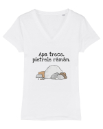 Apa trece pietrele raman. Tricou mânecă scurtă guler V Damă Evoker