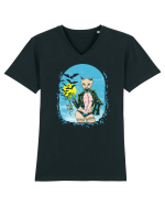 Retro Cat Woman Tricou mânecă scurtă guler V Bărbat Presenter