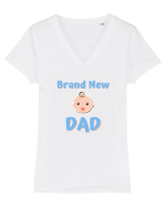 Brand New Dad (albastru, băiat)  Tricou mânecă scurtă guler V Damă Evoker