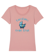 Fairytales come true. (cărucior bebeluș albastru)  Tricou mânecă scurtă guler larg fitted Damă Expresser