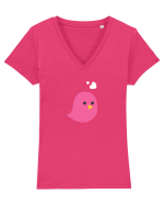 Tricou de cuplu (pasăre roz)  Tricou mânecă scurtă guler V Damă Evoker