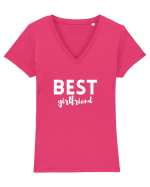 Best girlfriend. (alb)  Tricou mânecă scurtă guler V Damă Evoker