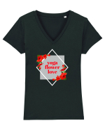 yoga floral design11 Tricou mânecă scurtă guler V Damă Evoker