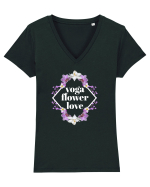 yoga floral design2 Tricou mânecă scurtă guler V Damă Evoker
