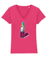 Rainbow Lipstick Tricou mânecă scurtă guler V Damă Evoker
