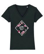 yoga floral design2 Tricou mânecă scurtă guler V Damă Evoker