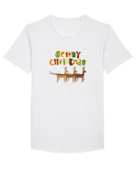 Merry Christmas (reni la datorie)  Tricou mânecă scurtă guler larg Bărbat Skater