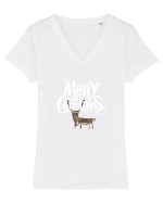 Merry Christmas (Ren timid)  Tricou mânecă scurtă guler V Damă Evoker