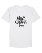 Merry Christmas (Ren timid) negru Tricou mânecă scurtă guler larg Bărbat Skater