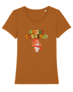 Merry Christmas (cățelus festiv)  Tricou mânecă scurtă guler larg fitted Damă Expresser