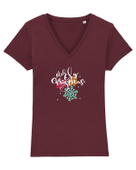 Merry Christmas (fulgi de nea colorați)  Tricou mânecă scurtă guler V Damă Evoker
