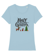 Merry Christmas (scenă de Crăciun) negru Tricou mânecă scurtă guler larg fitted Damă Expresser