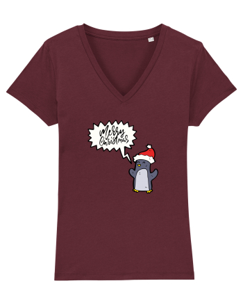 Merry Christmas Pinguin Burgundy