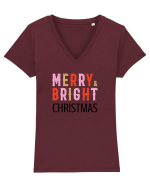 Merry, Bright, Christmas  Tricou mânecă scurtă guler V Damă Evoker