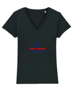 Yoga language school  Tricou mânecă scurtă guler V Damă Evoker
