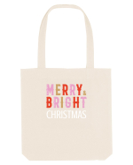 Merry, Bright, Christmas (alb)  Sacoșă textilă