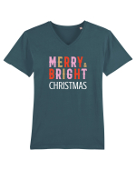 Merry, Bright, Christmas (alb)  Tricou mânecă scurtă guler V Bărbat Presenter