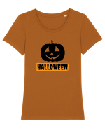 Halloween Pumpkin Black Tricou mânecă scurtă guler larg fitted Damă Expresser