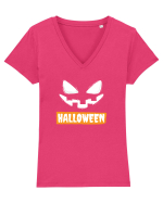 Halloween Spooky Face White (față înfricoșătoare)  Tricou mânecă scurtă guler V Damă Evoker